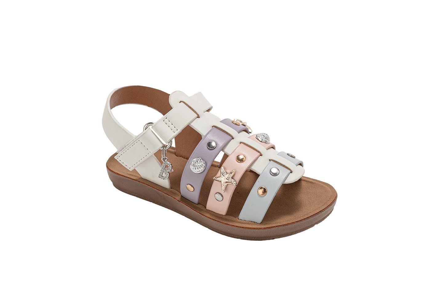 Сандалии Bebe Fashion Sandals – Dressy Shoes with Decorative Metal Charms для девочек, цвет: Пастельный разноцветный — фото 1