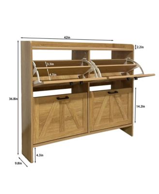 Modern Farmhouse Shoe Cabinet - 4 Flip Drawers and Adjustable Shelves, Entryway Organizer for Living Room, Hallway, Light Oak