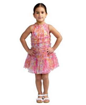 Little Girls Floral High Neck Sleeveless Ruffled Dress