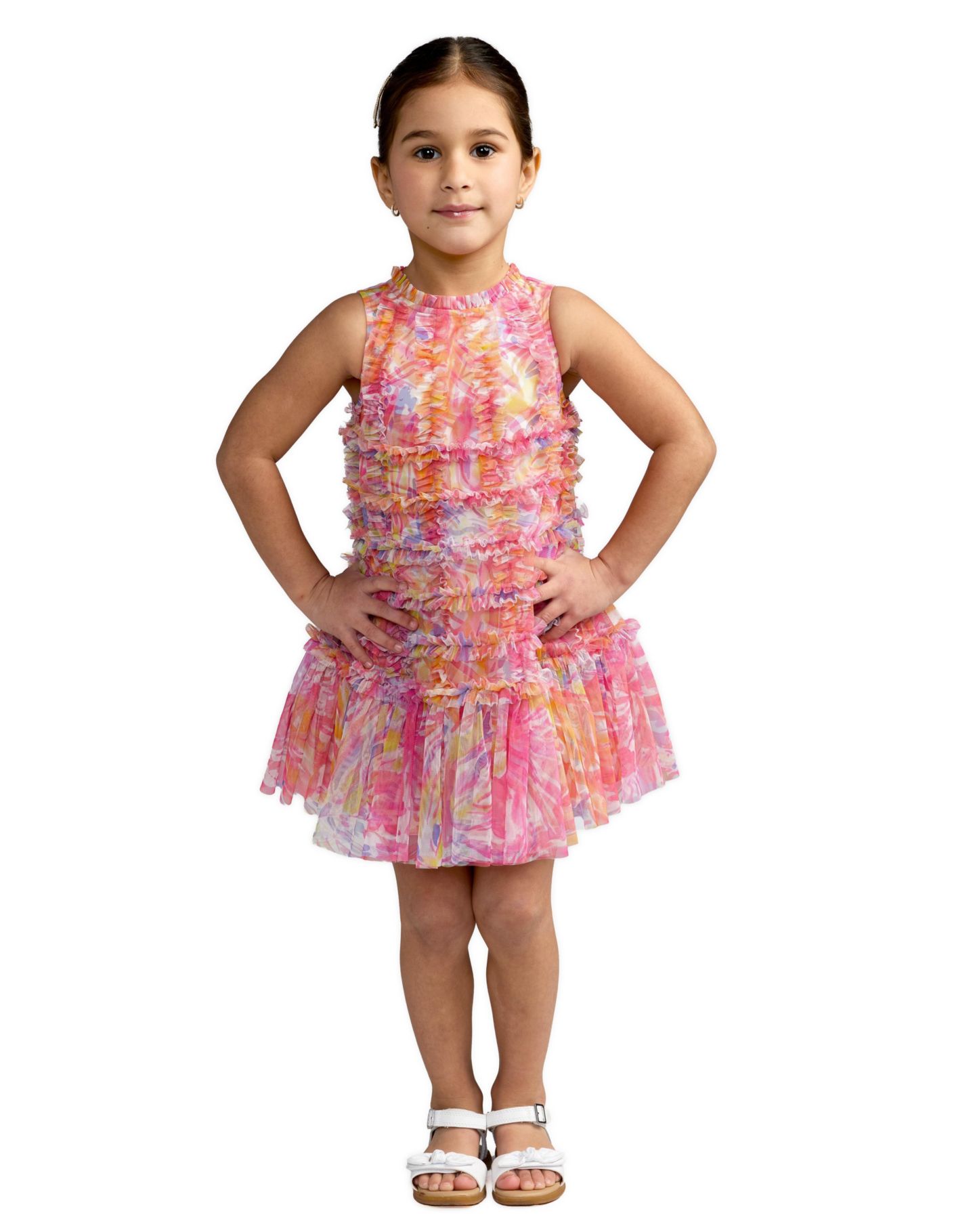 Платье Mac Duggal Floral High Neck Sleeveless Ruffled Dress для девочек, цвет: Белый разноцветный — фото 1