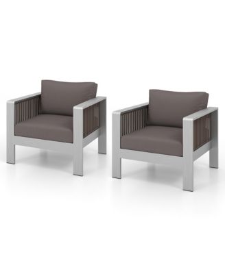 4 PCS Aluminum Patio Furniture Set w/ Thick Cushions and Tempered Glass Tabletop