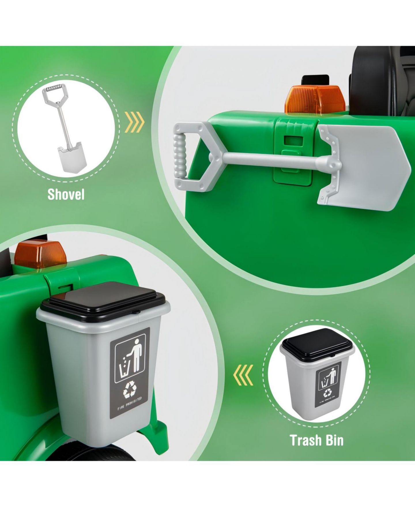 Детская игрушка HONGGE 12V Battery-Powered Electric Vehicle with Remote Control and Trash Bin, цвет: Зелёный — фото 10