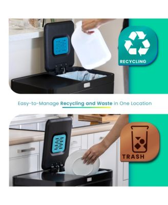 16 Gallon Stainless Steel Kitchen Trash and Recycling Can with Clean Aura Odor Control and Soft Close Lids.
