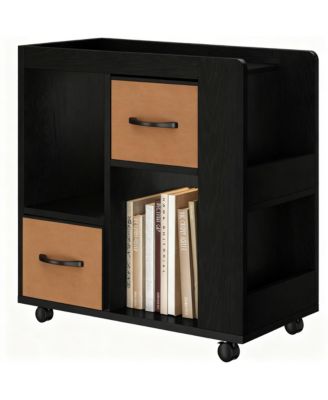 Rolling Storage Cart with 2 Fabric Drawers & 4 Shelves for Books, Magazines, Records