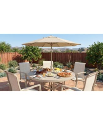 52.95" Round Outdoor Dining Table for 6–7 People, All-Weather Steel Patio Table with Umbrella Hole, Sandstone