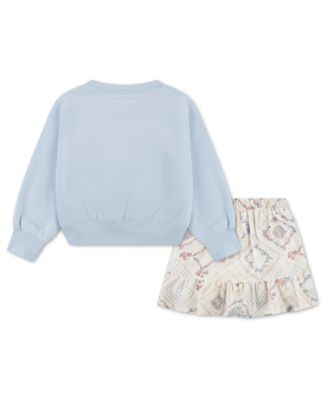 Toddler Girls' 2T-5T Flower Fleece Crewneck Sweatshirt and Skort, 2-Piece Set
