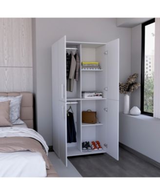 70inch Hazel Armoire 4-Door 6 Shelves 2 Hanging Rods Closet Cabinet