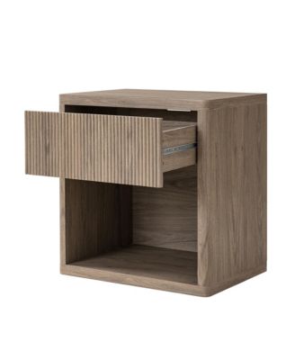 Fluted Nightstand with Drawer Storage, Mid Century Bedside Table with Open Compartment, Wood End Table for Bedroom, Living Room