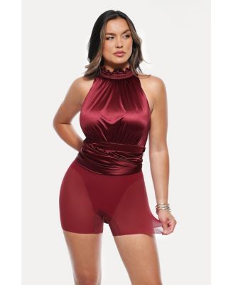 Women's Draped High Neck Sculpting Floral-Print Maxi Dress