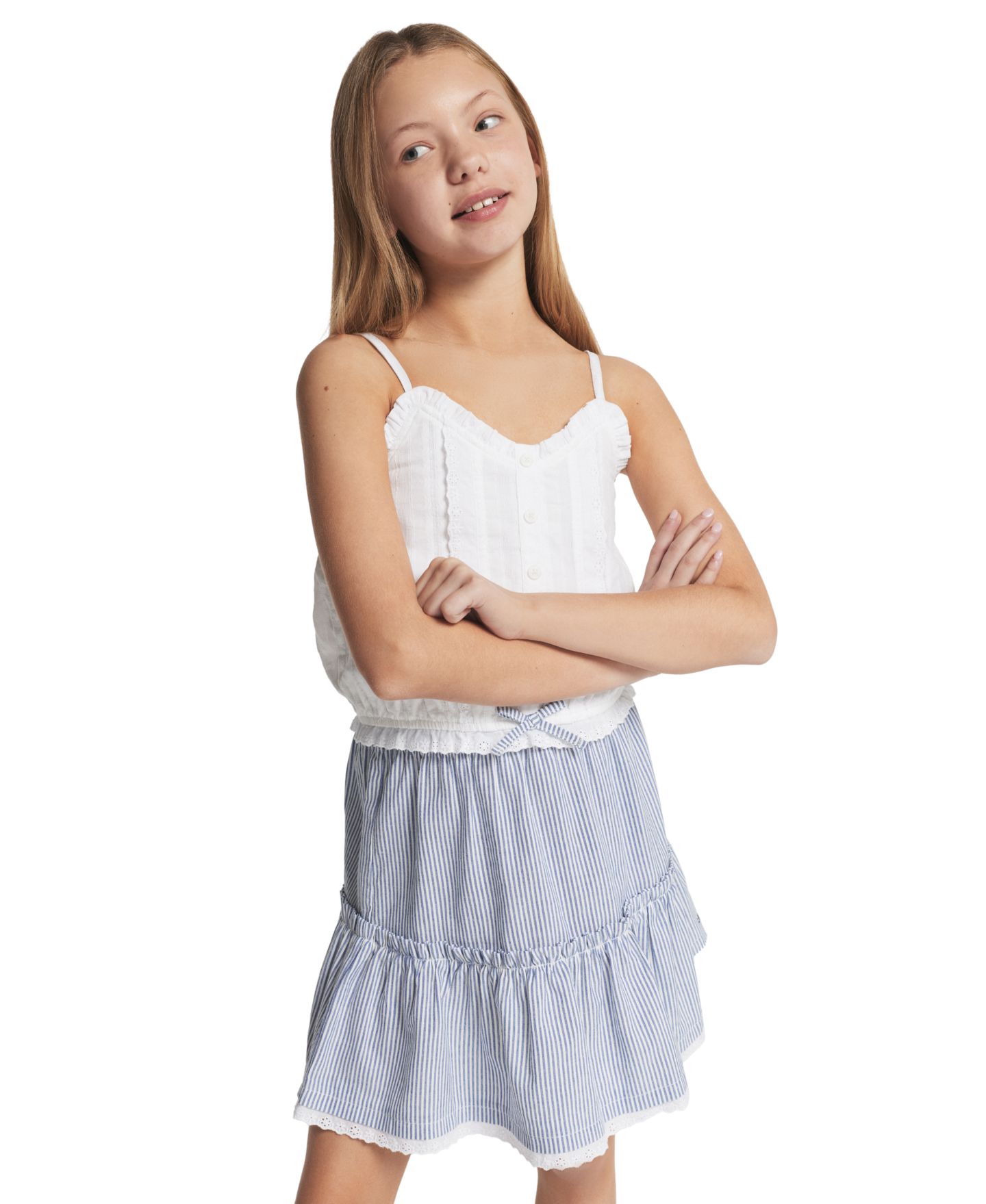 Юбка Tommy Hilfiger Ithica Stripe Tiered для девочек, цвет: Белый / Синий — фото 2