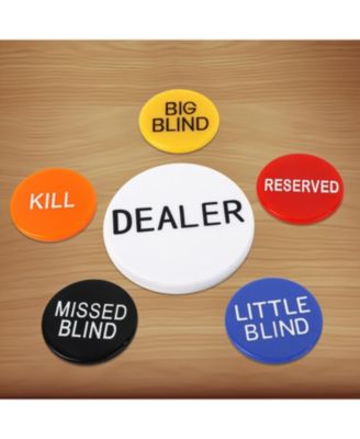 Set of 6 Professional Little Blind, Big Blind, Missed Blind, Kill, Reserved, Dealer Puck Buttons