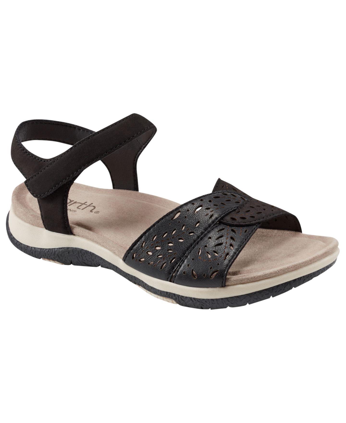Женские сандалии Earth Sylo Perforated Leather Flat, цвет: Чёрный кожаный — фото 1