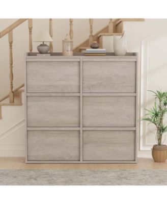 Shoe Cabinet with 6 Flip Drawers Narrow Cabinet with Adjustable and Removable Shelves Modern Wooden Shoe Organizer with Hidden Handle