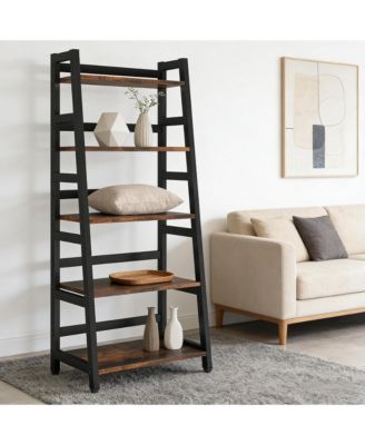 5 - Tier Trapezoid Bookcase, Freestanding Industrial Storage Shelf, Organizer for Living Room, Home Office