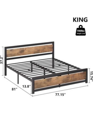 Bed Frame with Wood Headboard, Industrial Platform Bed with Heavy Duty Slat Support