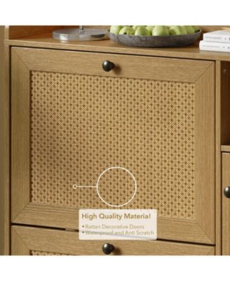 Rattan Shoe Storage Cabinet with 3 Flip Drawers, Freestanding Organizer with Adjustable Shelves for Entryway