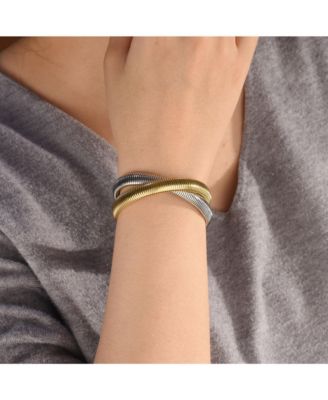 Omega Snake Cobra Wide Bangle Twisted Bracelet Set Gold Black Plated Steel