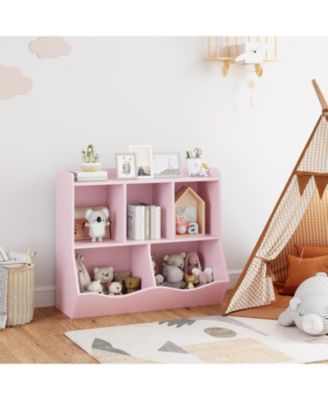 Kids Toy Storage Organizer with Bookshelf, Wooden Toy Cabinet and Book Rack for Playroom