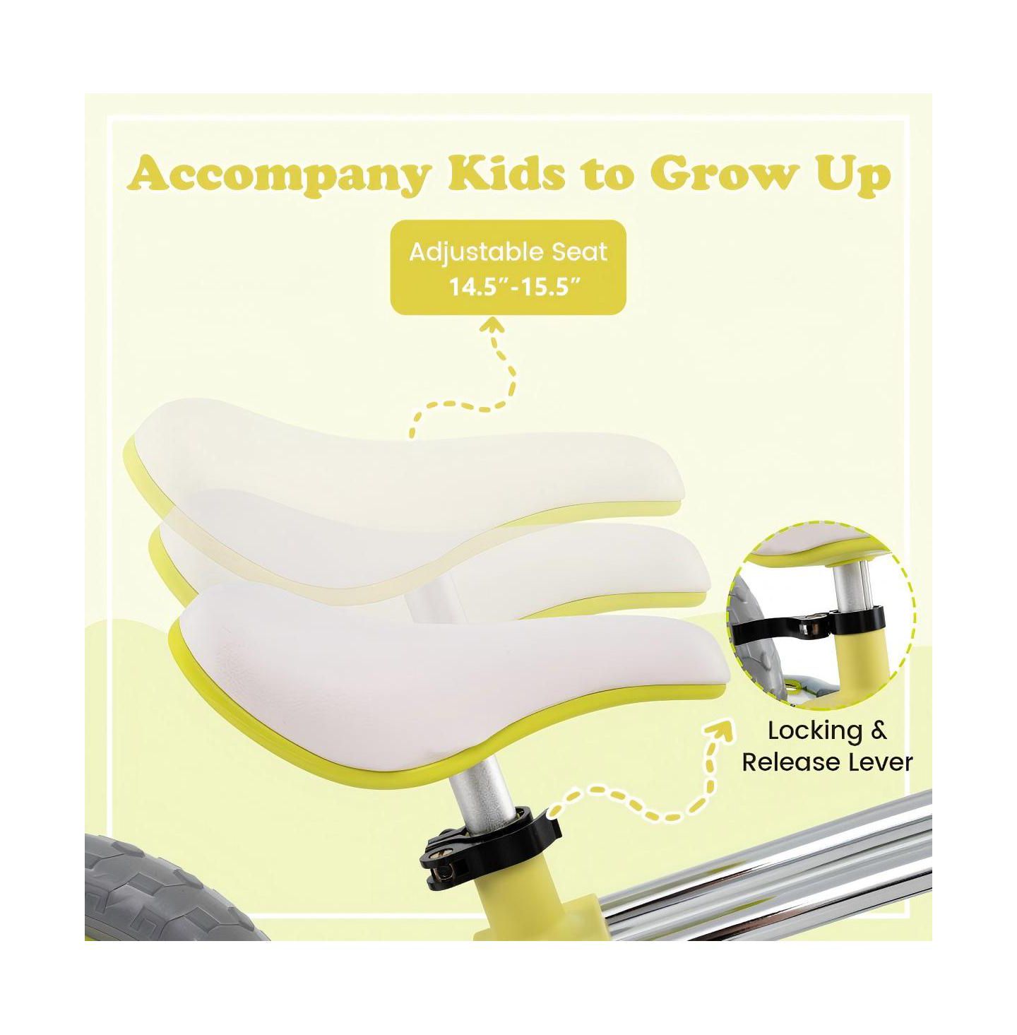 Детская игрушка HONGGE 12 Inch Adjustable Seat and Rotatable Handlebar Balance Bike, Ages 2-5, цвет: Зелёный — фото 7