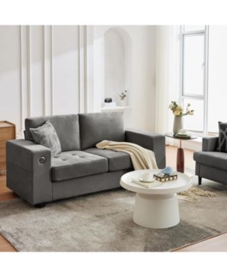 70" Versatile Contemporary Sectional Sofa in Chenille Fabric for Two with USB Charging Port and Side Storage Pocket, Fabric Cover Removable