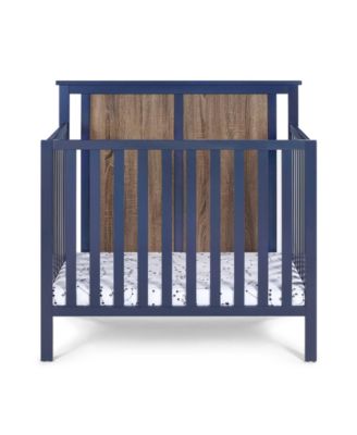 Midnight Blue & Vintage Walnut 3in1 Mini Crib - Reversible Panel, 3 Adjustable Heights