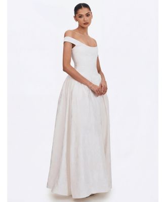 Women's Tinsley White Jacquard Bardot Wedding Gown