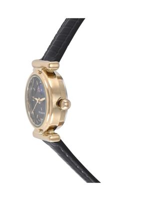 Women's Petite 25mm Sun-Moon Watch with Glossy Leather Strap