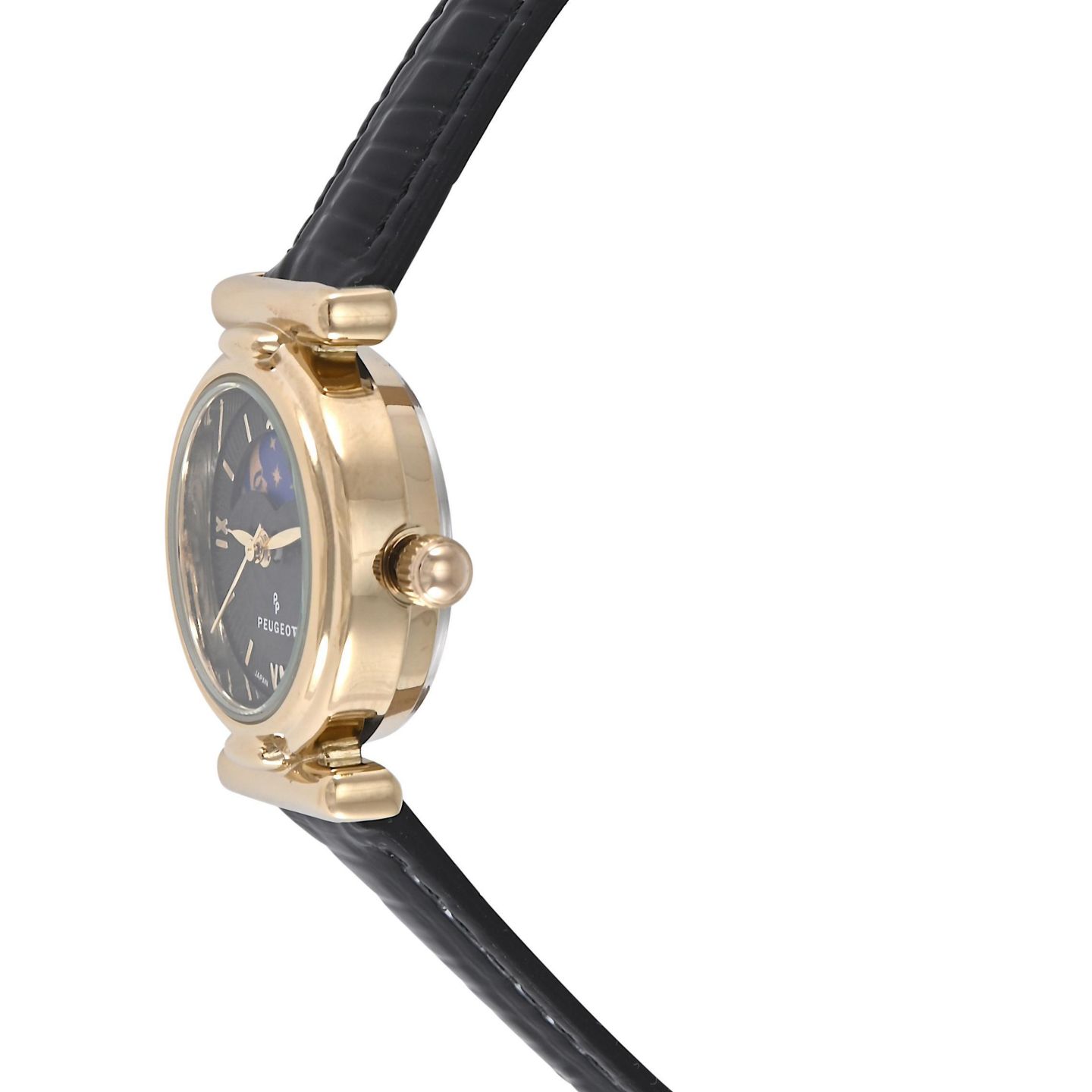 Женские часы Peugeot Petite 25mm Sun-Moon Watch with Glossy Leather Strap, цвет: Чёрный — фото 3