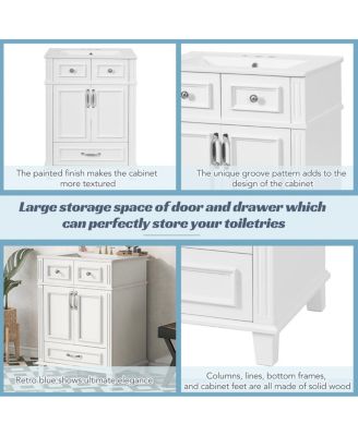 Freestanding Bathroom Vanity with Ceramic Sink, Solid Wood MDF Cabinet, Soft Close Drawer for Small Spaces