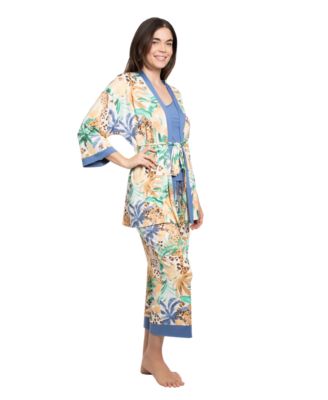 Women's Printed Long-Sleeve Wrapper, Camisole and Pants, 3-Piece Set
