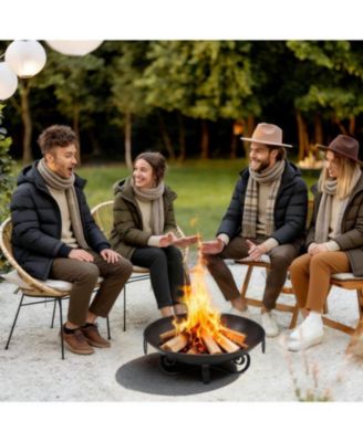 24 Inch Heavy Duty Metal Fire Pit Bowl with Handles, Wood Burning