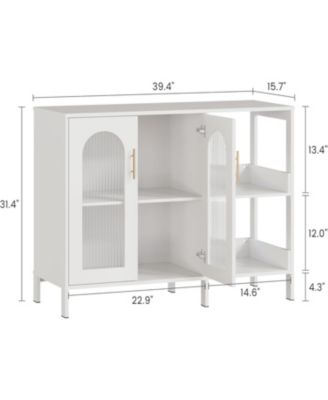 2PCS Whhite Storage Cabinet with Glass Door,Open Shelves,Sideboard Buffet Cabinet,2-Tier Floor Storage Cabinet for Living Room,Bathroom,Kitchen