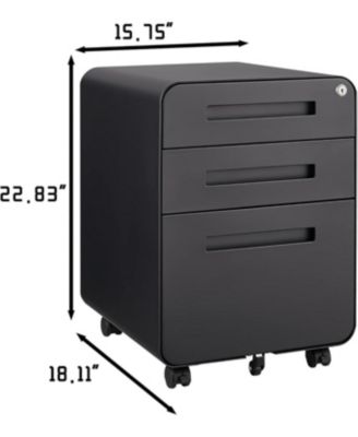 3-Drawer Mobile File Cabinet with Lock, Under Desk Metal Filing Cabinet for Home Office