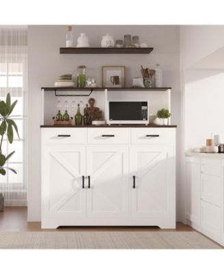 Farmhouse Style Buffet Cabinet with Integrated Microwave Stand, Versatile Sideboard Storage Featuring Drawers and Shelves