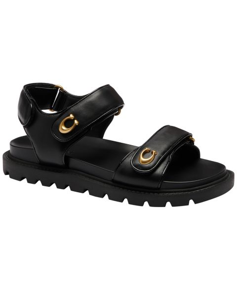 Женские сандалии Coach Brynn Round Toe, цвет: Чёрный кожаный