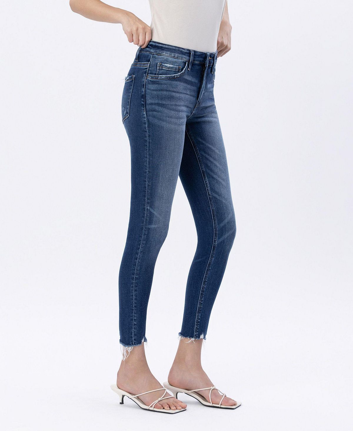 Vervet Women's Mid Rise Raw Distressed Hem Crop Skinny Jeans view 4 — MAYCSS fashion products