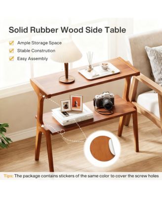 Narrow End Table 2-Tier Slim Sofa Side Solid Wood Farmhouse Tall Storage Shelf Modern Skinny Bedside