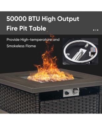 4 Piece Patio Furniture Set with Fire Pit Table, Swivel Rocker Chair, Seat Sofa, Seats Outdoor Conversation Set for Lawn Garden Backyard