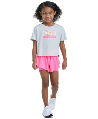 Girls' 2T-6X Short-Sleeve Graphic Heather T-Shirt and Flowy Shorts, 2-Piece Set