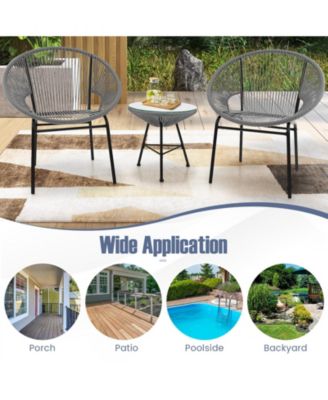 3 Pieces Acapulco Chair Set Wicker Conversation Bistro Set w/ Tempered Glass Table