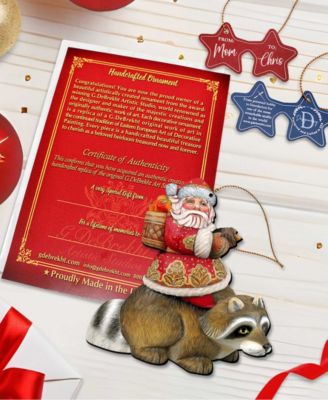 Raccoon Santa Holiday Ornaments, Set of 2