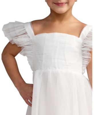 Big Girls Ruffle Shoulder Tulle Dress