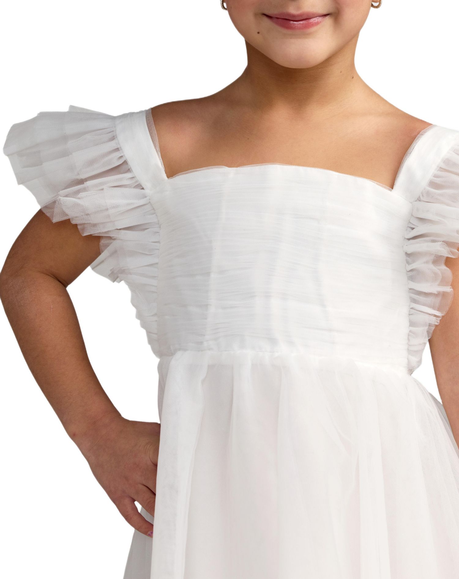 Big Girls Ruffle Shoulder Tulle Dress