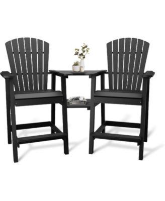 Outdoor  Poly Adirondack Barstools with Connecting Tray, Tall Adirondack Chairs Bar Chairs for Deck, Balcony, Patio Bar Stool Chair Set of 2