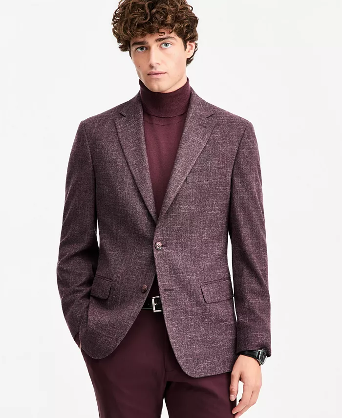 Men's Modern-Fit Textured Burgundy Sport Coat