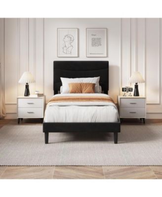 Twin XL Size Bed Frame with Headboard, Velvet Upholstered Platform Bed Frame No Box Spring Needed with Under-Bed Storage