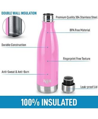 Double Wall Insulated Metal Water Bottle For Hot & Cold Drinks with Leak-proof Lid (17oz)