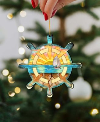 Captains Wheel Wooden Ornaments Set of 2