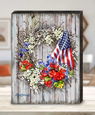 Patriotic Wreath by Dona Gelsinger Wooden Block