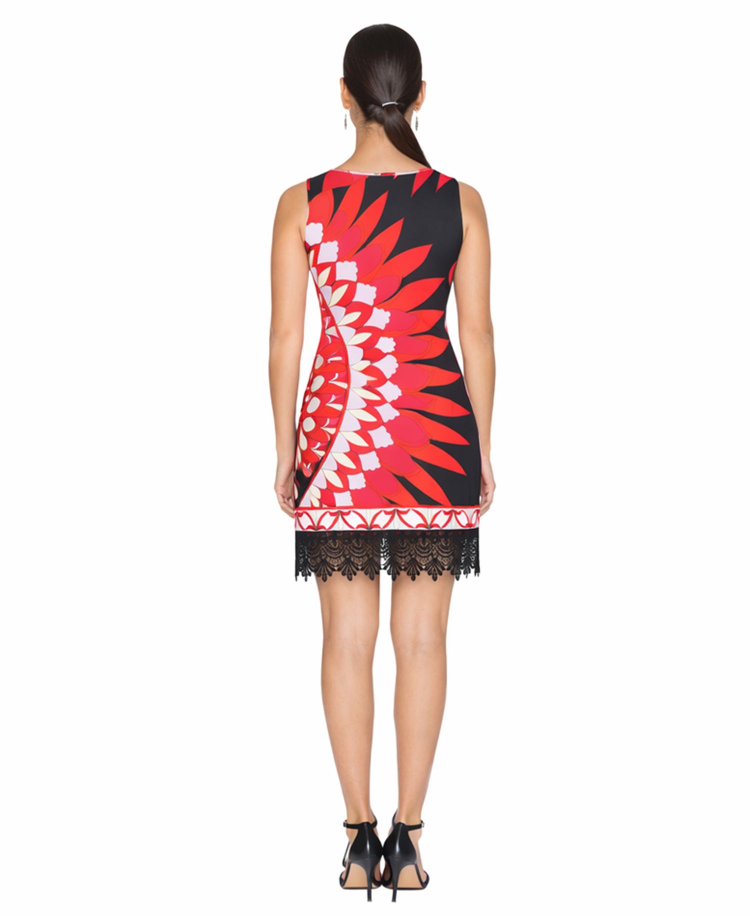Women's Printed Sleeveless Lace Hem Sheath Dress